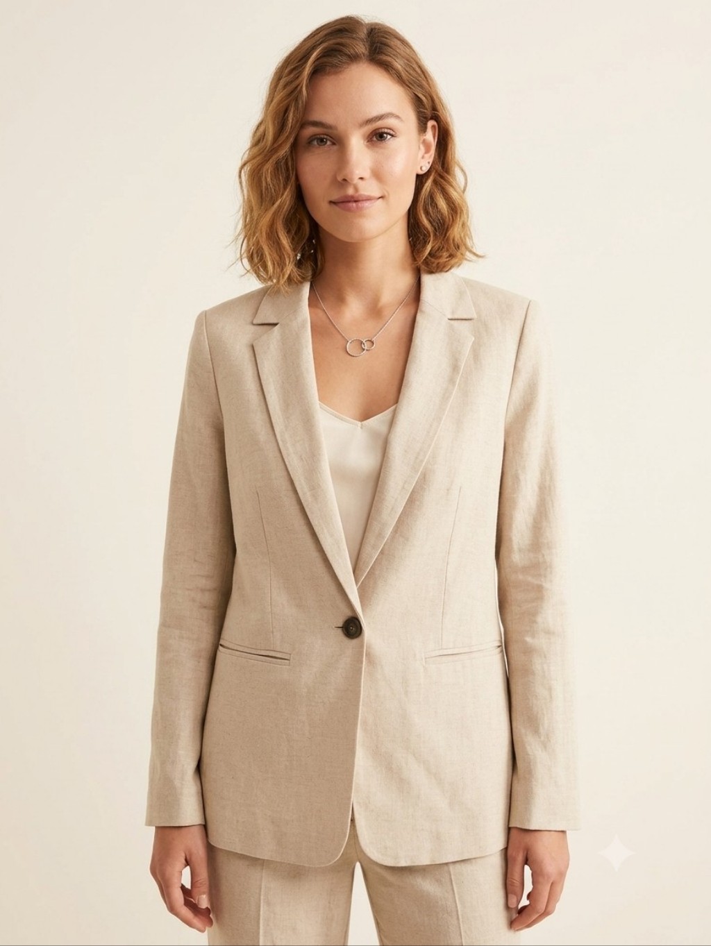 Old Navy Linen-Blend Single-Button Beige Blazer